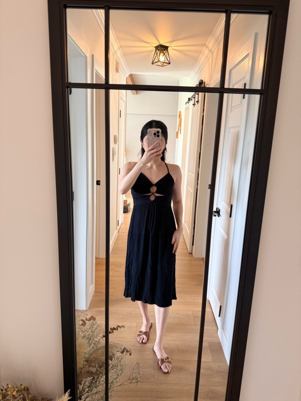 Black Midi Dress with Front Cutouts